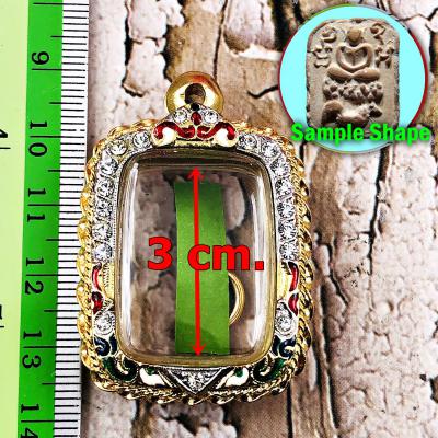 Empty Frame Case Gold Plated Diamond Colored Parn Square 3cm Thai Amulet #16638