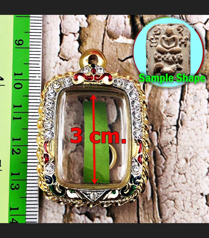 Empty Frame Case Gold Plated Diamond Colored Parn Square 3cm Thai Amulet #16638