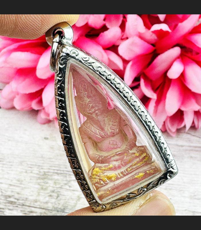 Ancient Leklai Naga Eye Healing Crystal Lersri Snake Head Pink Thai Amulet 16639