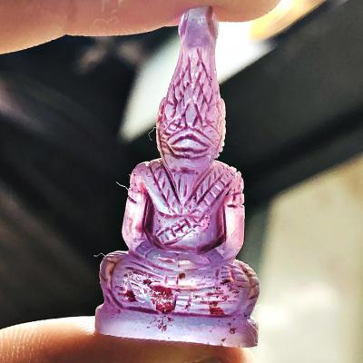 Leklai Naga Eye Healing Stone Lersri Snake Dragon Head Purple Thai Amulet #16640