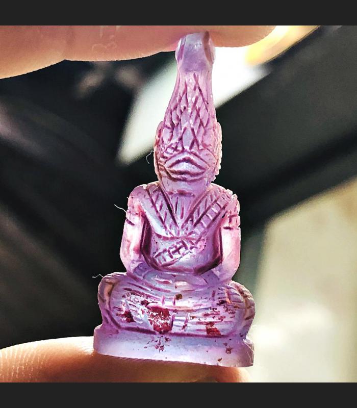 Leklai Naga Eye Healing Stone Lersri Snake Dragon Head Purple Thai Amulet #16640