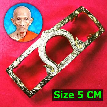 METAL EMPTY FRAME MASK CASE THAI AMULET GOLD MICRON 24K BRACELET RUAY 5CM