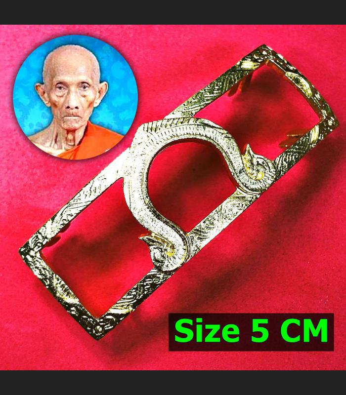 METAL EMPTY FRAME MASK CASE THAI AMULET GOLD MICRON 24K BRACELET RUAY 5CM