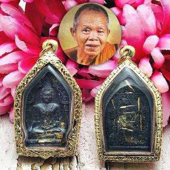 KhunPaen Leklai Fortune Rich 19 Takud Lp Koon Be2536 Black Gem Thai Amulet 16643 +GOLD MICRON 24K PLATED CASE