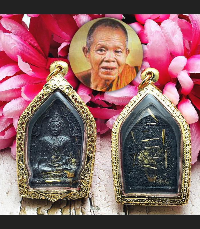KhunPaen Leklai Fortune Rich 19 Takud Lp Koon Be2536 Black Gem Thai Amulet 16643 +GOLD MICRON 24K PLATED CASE