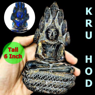 LARGE BUDDHA STATUE CRYSTAL LEKLAI NAGA EYE HEALING THAI AMULET HIN KRUHOD BLUE NAKPOG