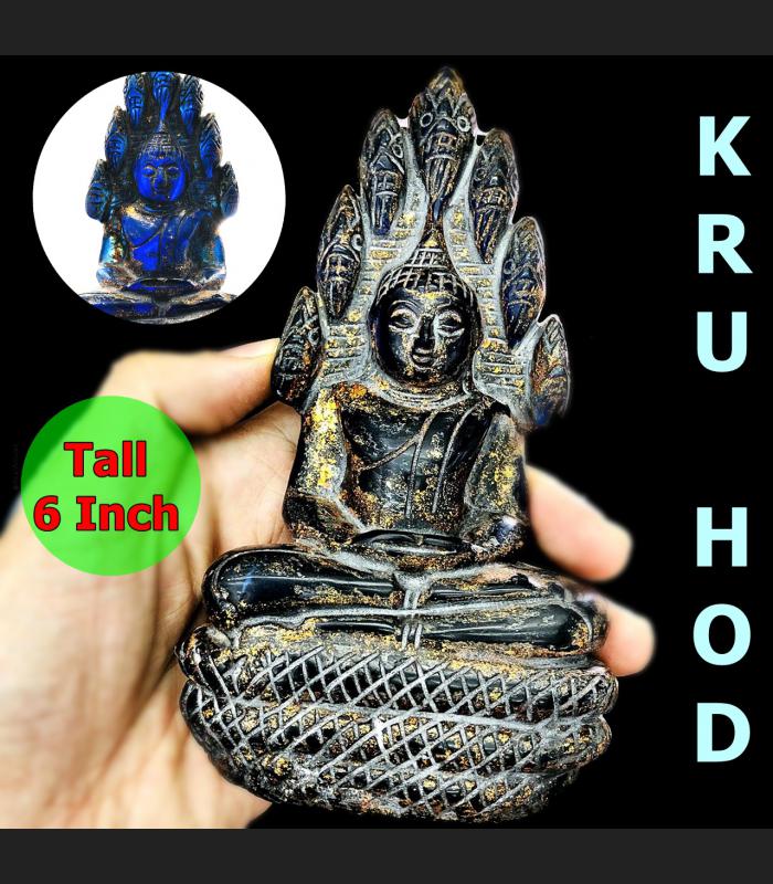 LARGE BUDDHA STATUE CRYSTAL LEKLAI NAGA EYE HEALING THAI AMULET HIN KRUHOD BLUE NAKPOG