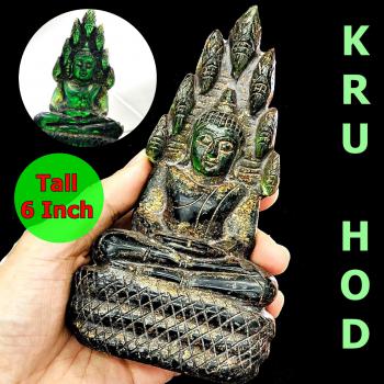 LARGE BUDDHA STATUE CRYSTAL LEKLAI NAGA EYE HEALING THAI AMULET HIN KRUHOD GREEN NAKPOG