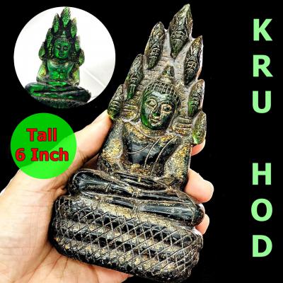 LARGE BUDDHA STATUE CRYSTAL LEKLAI NAGA EYE HEALING THAI AMULET HIN KRUHOD GREEN NAKPOG