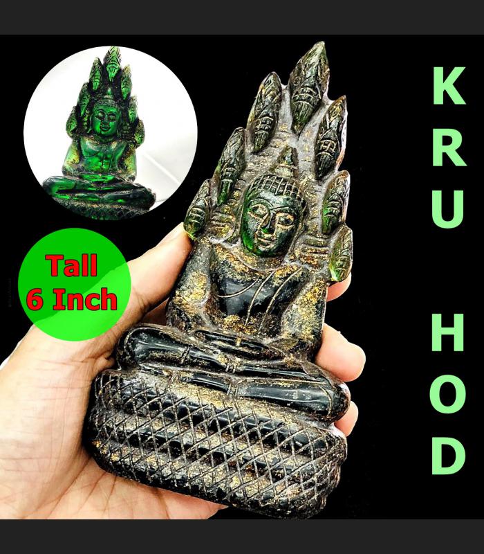 LARGE BUDDHA STATUE CRYSTAL LEKLAI NAGA EYE HEALING THAI AMULET HIN KRUHOD GREEN NAKPOG