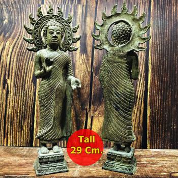 Antique Art Goddess Green Bronze Statue 19th Buddha Sun Dvaravati Standing 16686