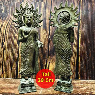 Antique Art Goddess Green Bronze Statue 19th Buddha Sun Dvaravati Standing 16686