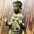 Antique Crown Khmer Buddha Stop Evil Deity Bronze Figure Statue Green Art #16687