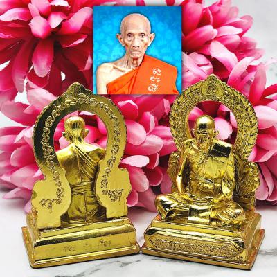 Gold Plated Rich Magic Lucky Monk Statue Ruay Wattakgo Be2562 Thai Amulet #16702