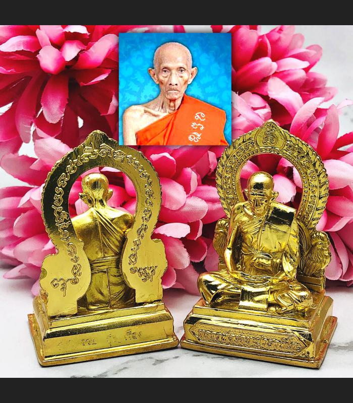 Gold Plated Rich Magic Lucky Monk Statue Ruay Wattakgo Be2562 Thai Amulet #16702