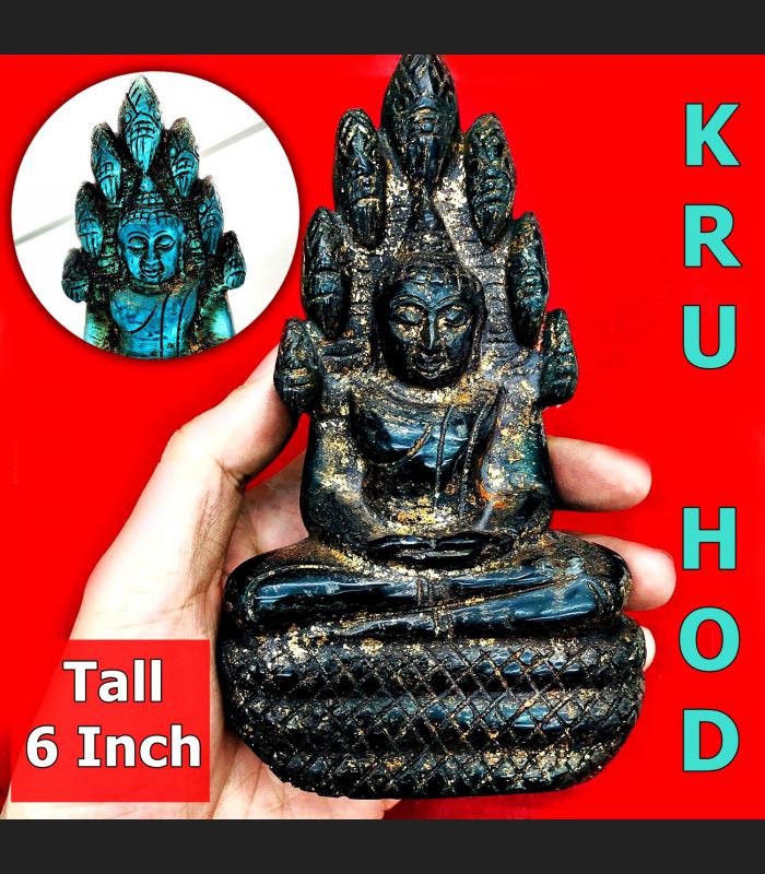 LARGE BUDDHA STATUE CRYSTAL LEKLAI NAGA EYE HEALING THAI AMULET HIN KRUHOD AQUA NAKPOG