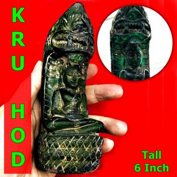 LARGE BUDDHA STATUE CRYSTAL LEKLAI NAGA EYE HEALING THAI AMULET HIN KRUHOD GREEN NAKPOG