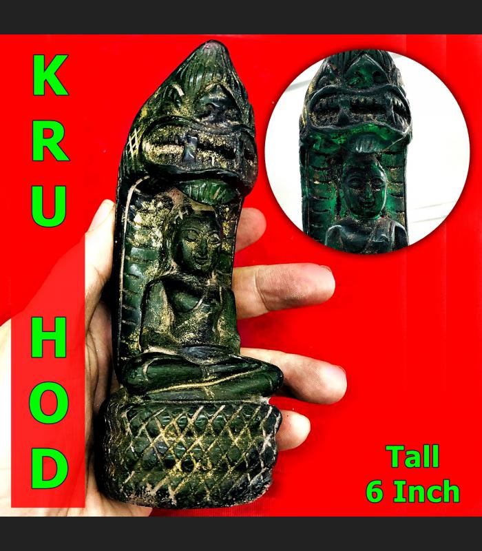 LARGE BUDDHA STATUE CRYSTAL LEKLAI NAGA EYE HEALING THAI AMULET HIN KRUHOD GREEN NAKPOG
