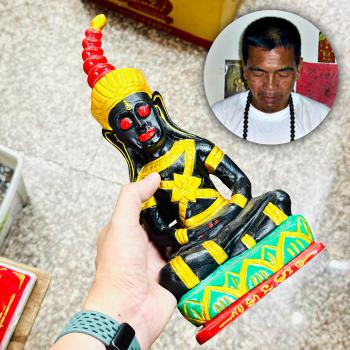 NGAN NGUNG WRITING ALPHABET WOODEN STATUE GAMBLING LUCK THAI AMULET AC SARENG MENGSURIN