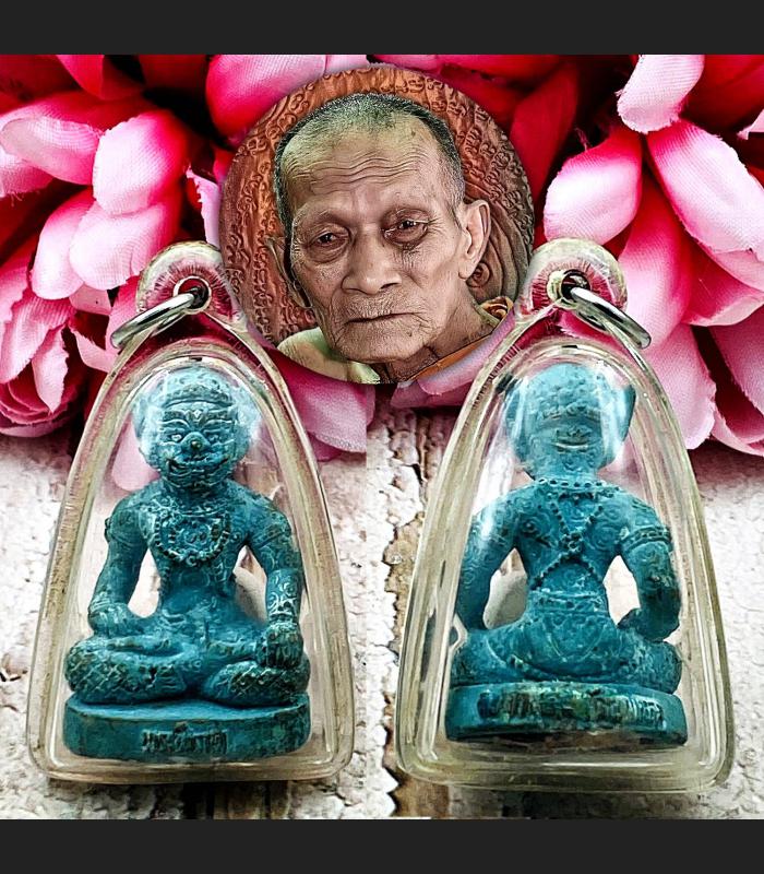 Green Money Rich Master Phapirab Giant Hermit Lp Kalong Be2550 Thai Amulet 16736