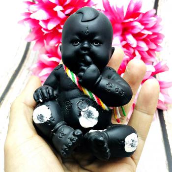 Boy Spirit Guman LukThep Statue Gambling Win Kom Be2551 Black Thai Amulet #16739
