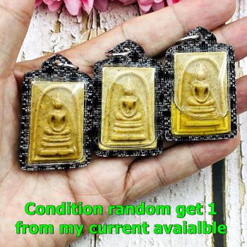 Somdej Behind Sivali Walking Wealth Oil Lp Kuay Be2515 Yellow Thai Amulet #16761