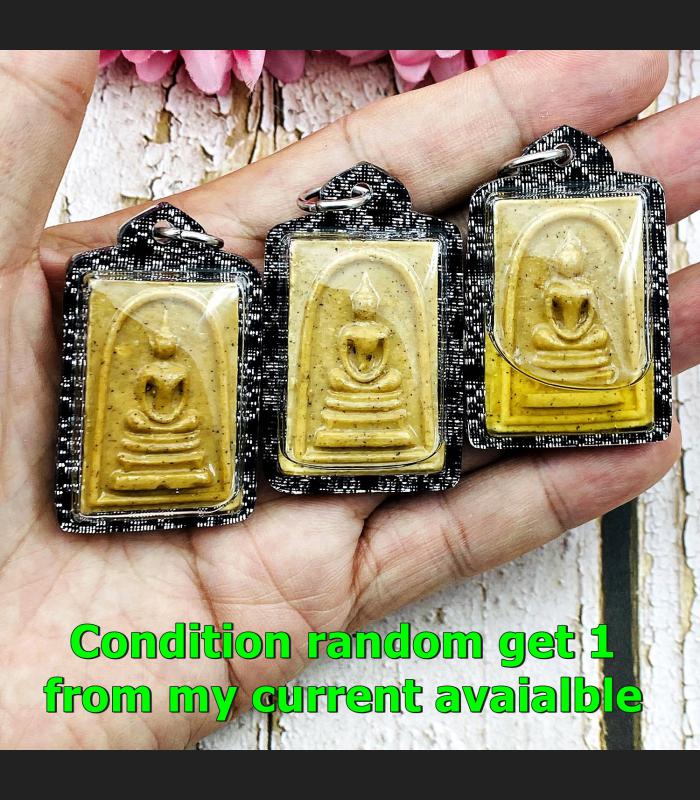 Somdej Behind Sivali Walking Wealth Oil Lp Kuay Be2515 Yellow Thai Amulet #16761