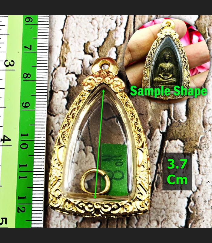 Empty Stencil Metal Frame Case Gold Micron 24k Triangle 3.7cm Thai Amulet #16802