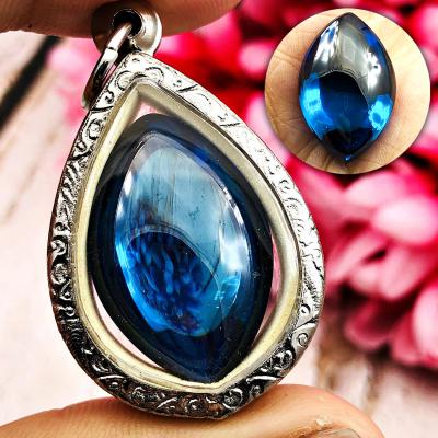 Leklai Nakee Buddha Naga Eye Healing Stone Crtstal Blue Lucky Thai Amulet #16852