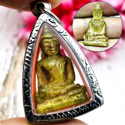 Leklai Naga Eye Cave Healing Stone Ancient Buddha Magic Green Thai Amulet #16854