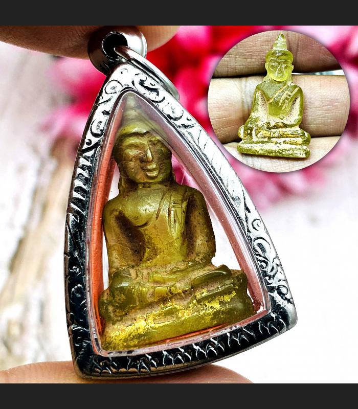 Leklai Naga Eye Cave Healing Stone Ancient Buddha Magic Green Thai Amulet #16854
