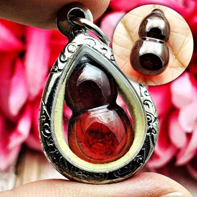 Crystal Healing Cave Stone Naga Eye Leklai Calabash Bottle Red Thai Amulet 16862