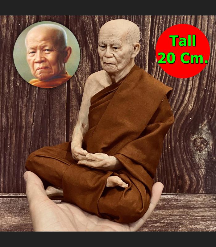Lifelike Fine Art Monk Statue Lp Mahabaue Meditation Peaceful Thai Amulet #16964