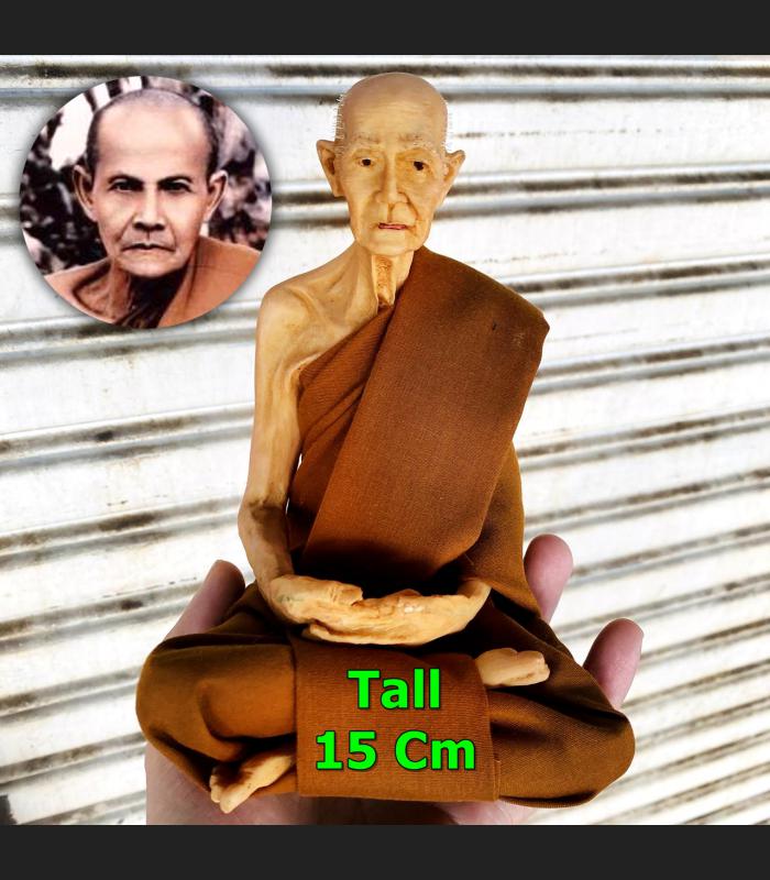 Lifelike Fine Art Monk Statue Lp Man Purihato Meditation 15Cm Thai Amulet #16965