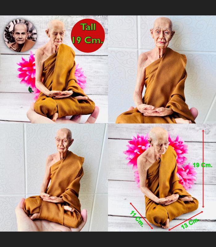 Lifelike Fine Art Monk Statue Lp Man Purihato Meditation 15Cm Thai Amulet #16965