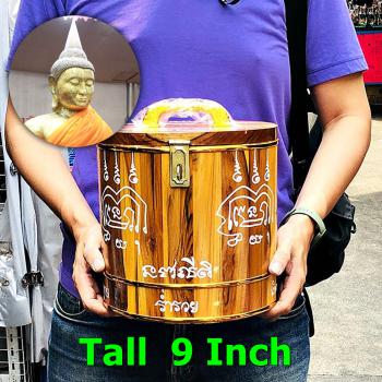 JUMBO 9INCH WOODEN BOX THAI AMULET BE2558 CATCH MONEY POT MASS CHANT SOTON