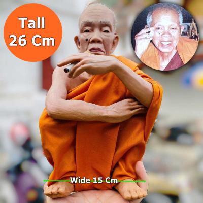 Large Lifelike Wax Art Monk Statue lp Koon Watbanrai Smoking Thai Amulet #16977
