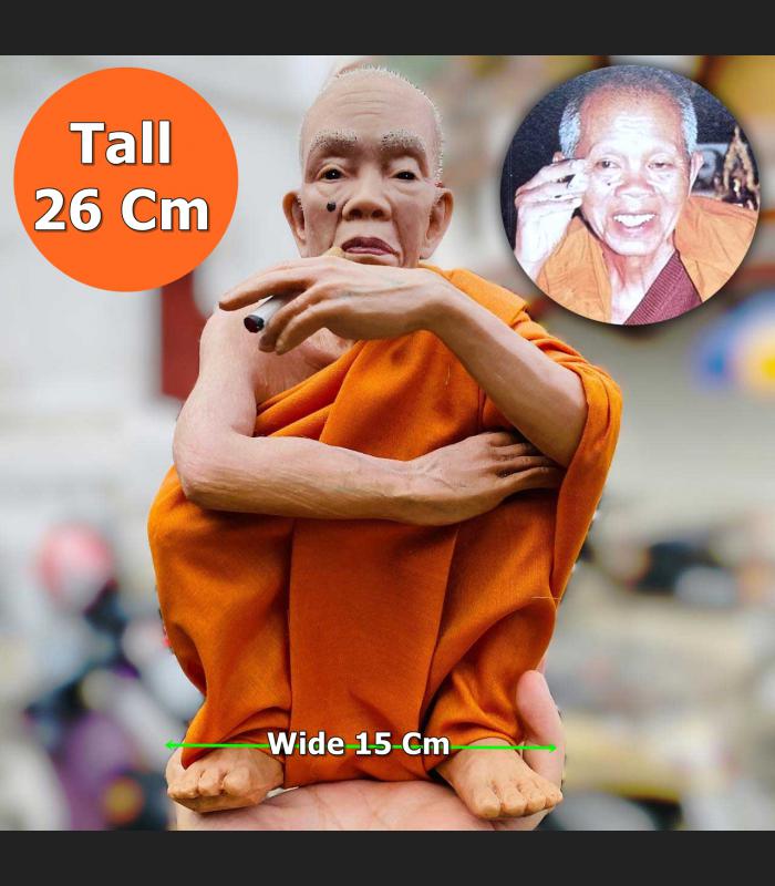 Large Lifelike Wax Art Monk Statue lp Koon Watbanrai Smoking Thai Amulet #16977