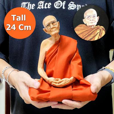 LARGE LIFELIKE WAX FINE ART THAI MONK STATUE AMULET MEDITATION LP WEAN SUJINNO WAT DOIMAEPANG SQUAT 9INCH