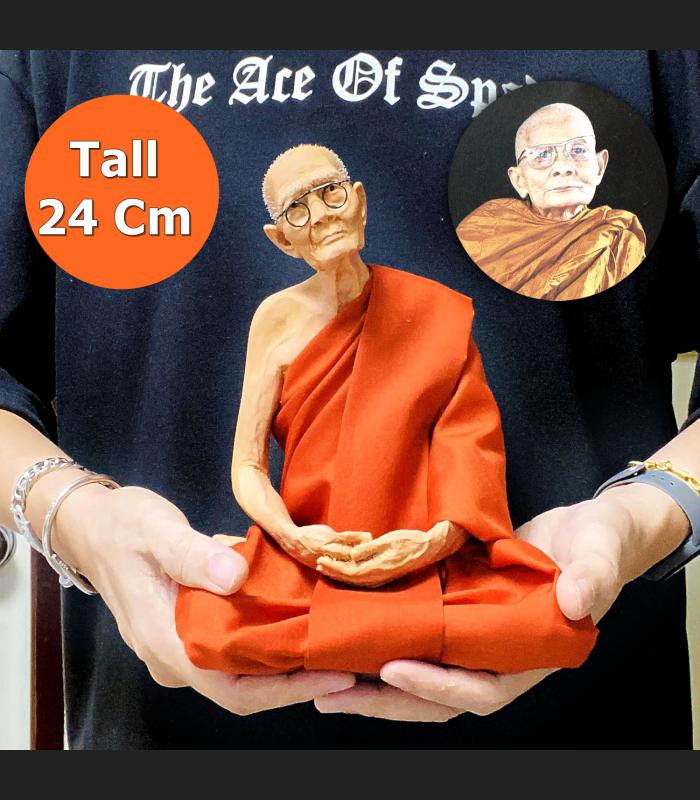 LARGE LIFELIKE WAX FINE ART THAI MONK STATUE AMULET MEDITATION LP WEAN SUJINNO WAT DOIMAEPANG SQUAT 9INCH