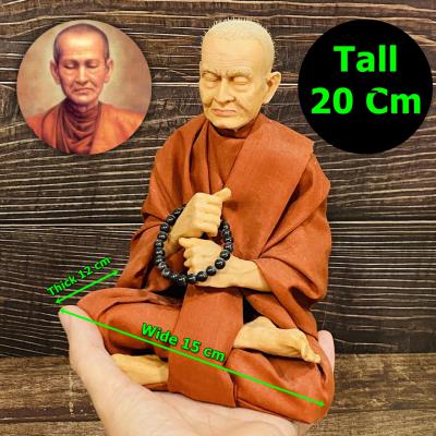 Lifelike Wax Art Monk Statue Meditation Somdej Toh WatRaKang Thai Amulet #16979 FINE BUDHAJARN TOH PHOM-MA-RANG-SI PRAYING CHANT 5 INCH