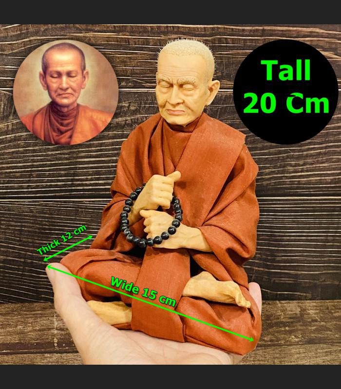 Lifelike Wax Art Monk Statue Meditation Somdej Toh WatRaKang Thai Amulet #16979 FINE BUDHAJARN TOH PHOM-MA-RANG-SI PRAYING CHANT 5 INCH