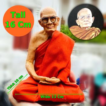 LARGE LIFELIKE WAX FINE ART THAI MONK STATUE AMULET MEDITATION LP WEAN SUJINNO WAT DOIMAEPANG SQUAT 5INCH