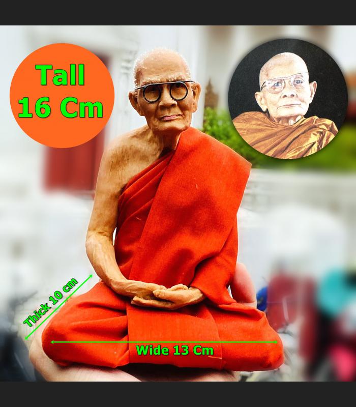LARGE LIFELIKE WAX FINE ART THAI MONK STATUE AMULET MEDITATION LP WEAN SUJINNO WAT DOIMAEPANG SQUAT 5INCH