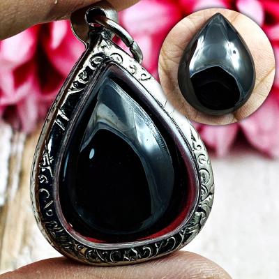 Leklai Naga Eye Tear Stone Magic Lucky Wealth Protection Black Thai Amulet 17032