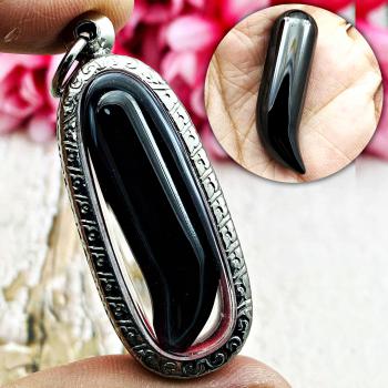 Leklai Naga Eye Healing Stone Claw Fang Crystal Somporn Black Thai Amulet #17033