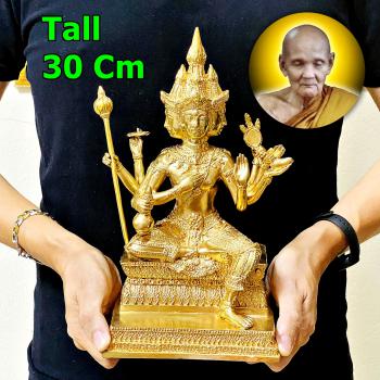 Large Brass Statue PhaPhom Lucky 4Face MassChant Doo WatSakae Thai Amulet #17034