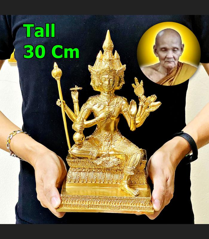 Large Brass Statue PhaPhom Lucky 4Face MassChant Doo WatSakae Thai Amulet #17034