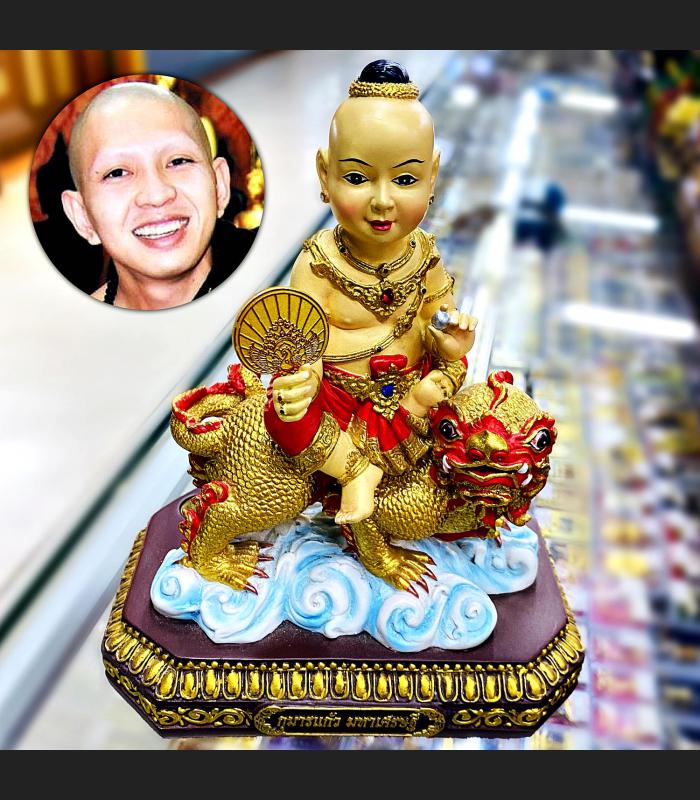 Guman Statue Ride Dragon Gambling Luck Windfall Kb Ariyachart Thai Amulet #17049