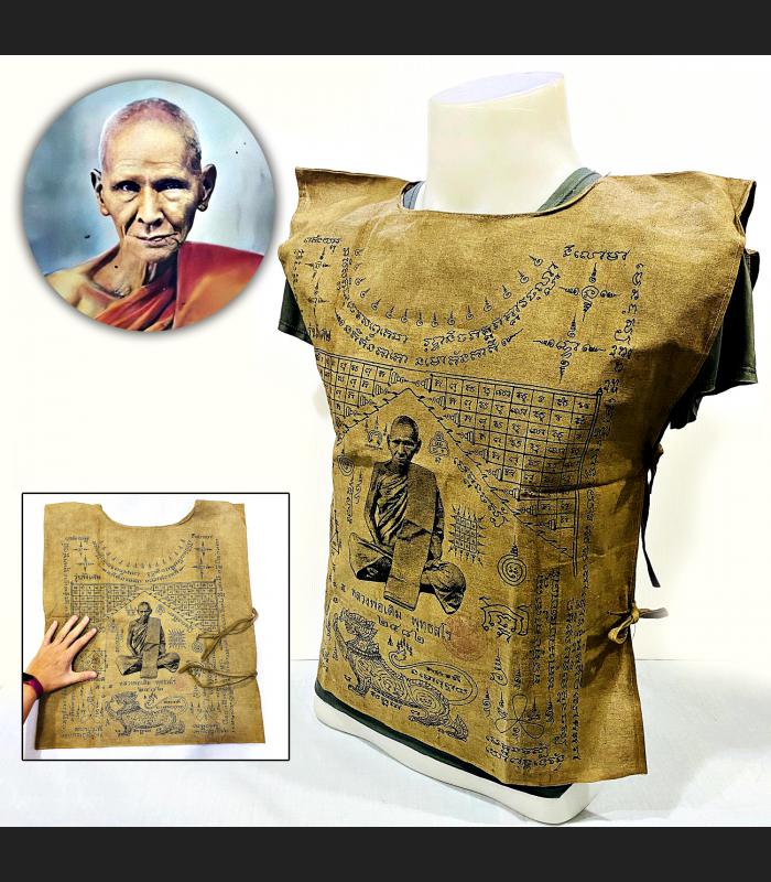 Old Warrior Suit Shirt Fabric Flag Thai Amulet Cloth Lp Derm WatNongPho #17054